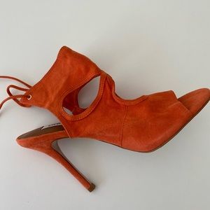 Steve Madden Orange Suede Open-Toe Lace-Up Heels